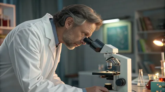 a-scientist-in-a-white-coat-looks-into-a-microscop