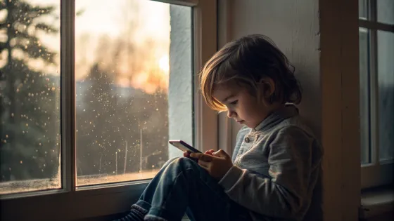 a-child-looking-at-a-phone-against-a-window