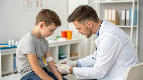 a-doctor-bandages-a-wound-on-a-boy-s-arm