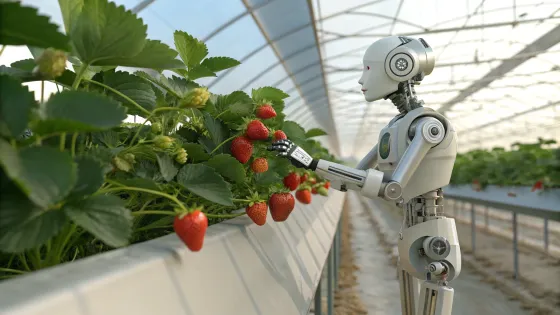 a-photorealistic-humanoid-robot-picks-small-strawb