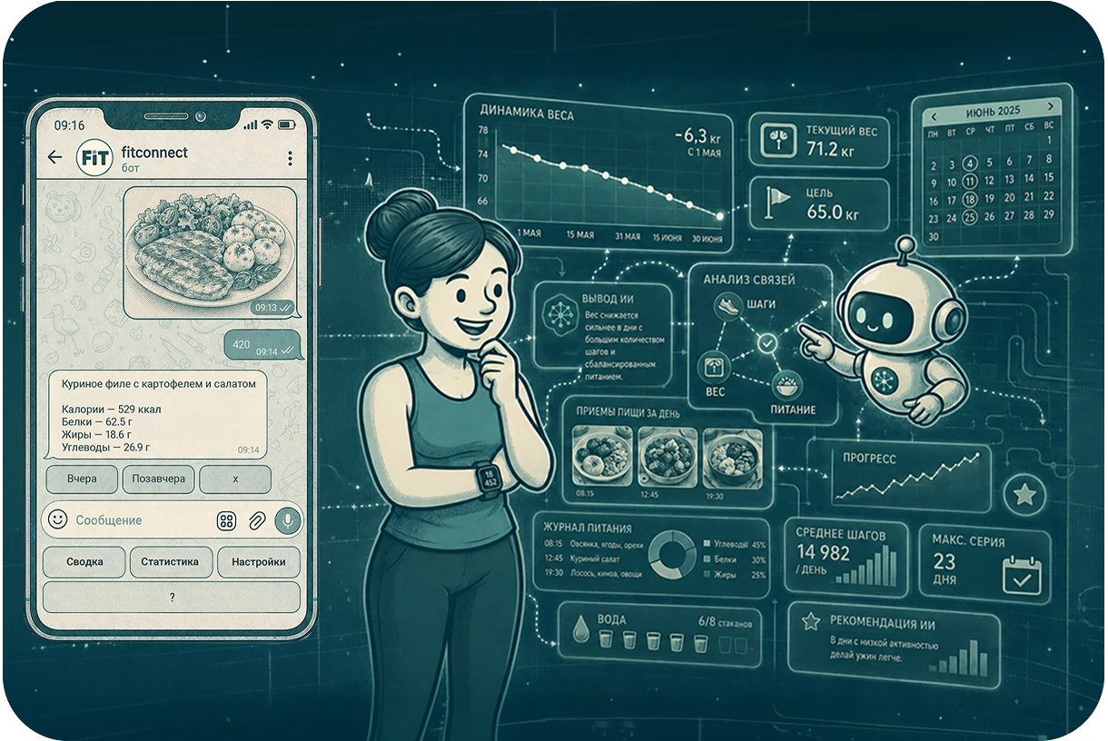 Telegram-бот для похудения Fitconnect анализирует фото еды и шаги