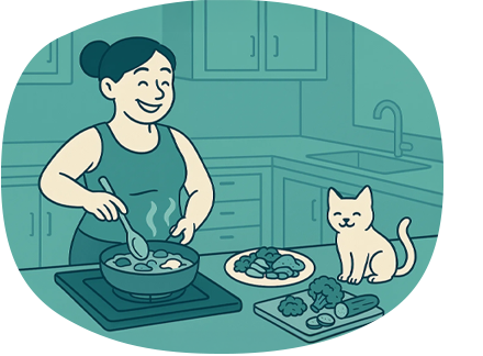 Девушка готовит простую еду — овощи, что-то лёгкое