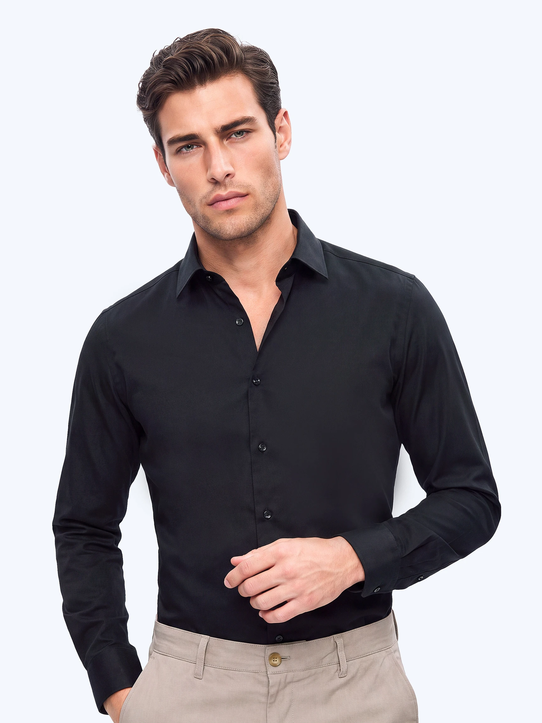 Чёрная классическая рубашка Slim с длинным рукавом — Одежда — фото 5 — CLIMBER B.C.