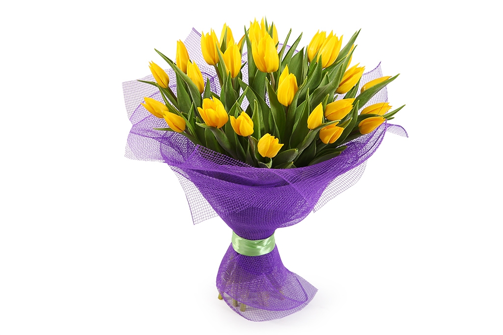 Букет 25 тюльпанов, желтые купить в Москве с доставкой. Цветочная сказка