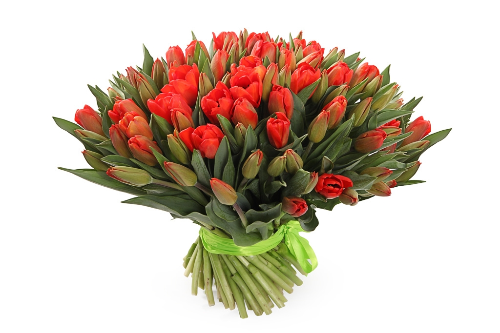 Букет 101 королевский тюльпан, красно-оранжевые купить в Москве - Floral-Tale