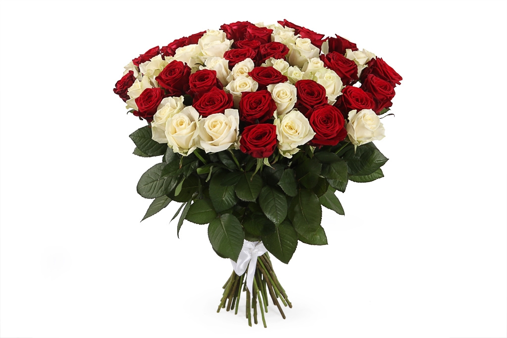 Букет 51 роза красно-белый микс - купить в Москве: цены, круглосуточная доставка - Цветочная сказка