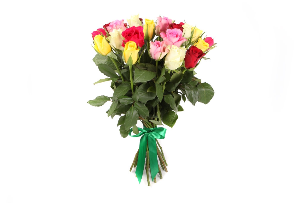 Букет из 25 роз Цвет радуги купить в Москве. Цветочная сказка