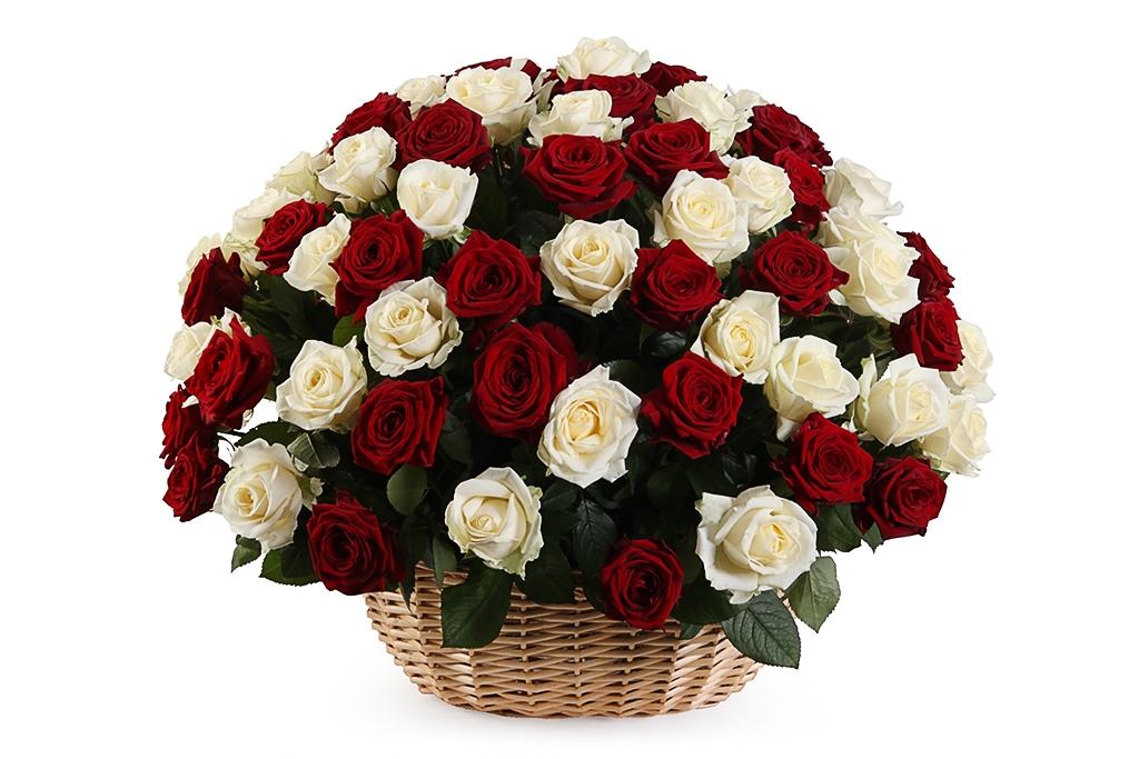 Букет 101 роза микс в корзине - купить в Москве: цены, круглосуточная доставка - Цветочная сказка