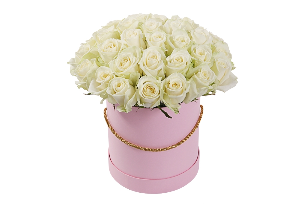 Букет 35 роз Аваланш в шляпной коробке - купить в Москве: цены, круглосуточная доставка - Цветочная сказка