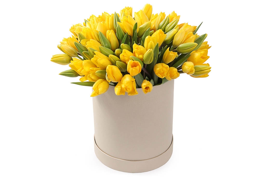 Букет 101 тюльпан в коробке, желтые купить недорого в Москве - ФлоралТейл