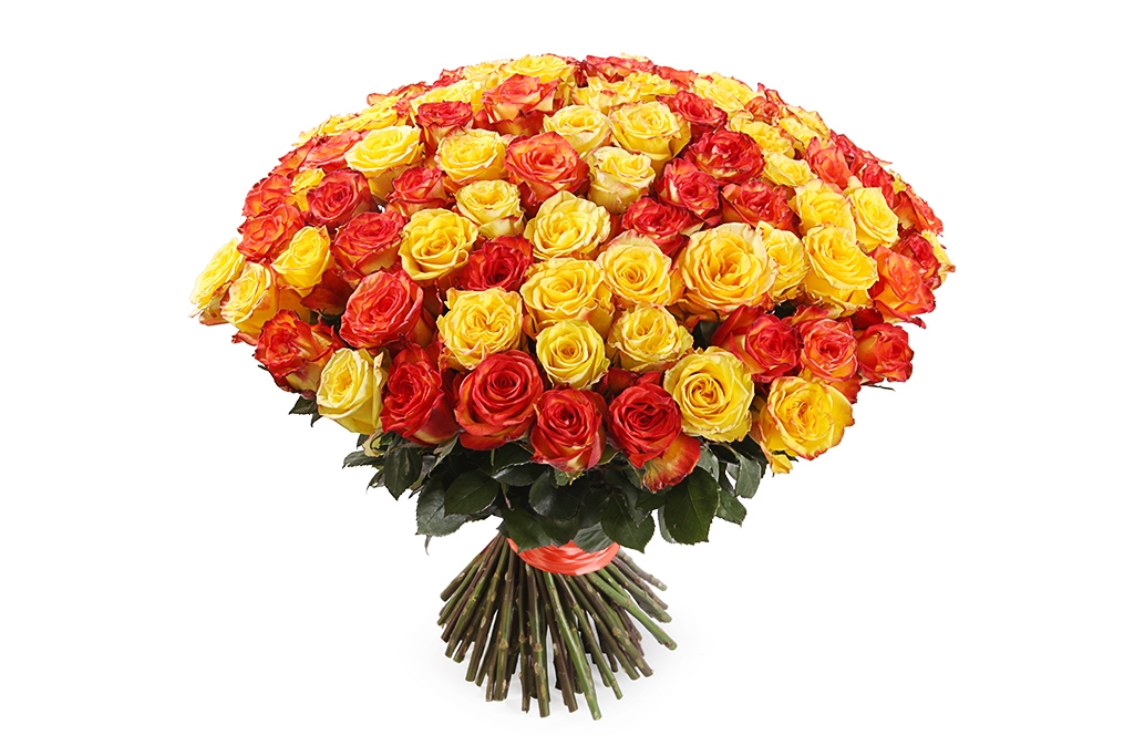 Букет 101 роза, Солнечный микс - купить в Москве: цены, круглосуточная доставка - Цветочная сказка