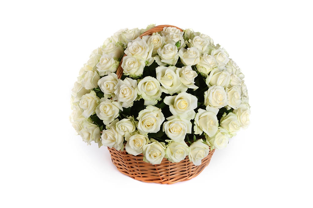 Букет 101 роза Аваланш в корзине - купить в Москве: цены, круглосуточная доставка - Цветочная сказка