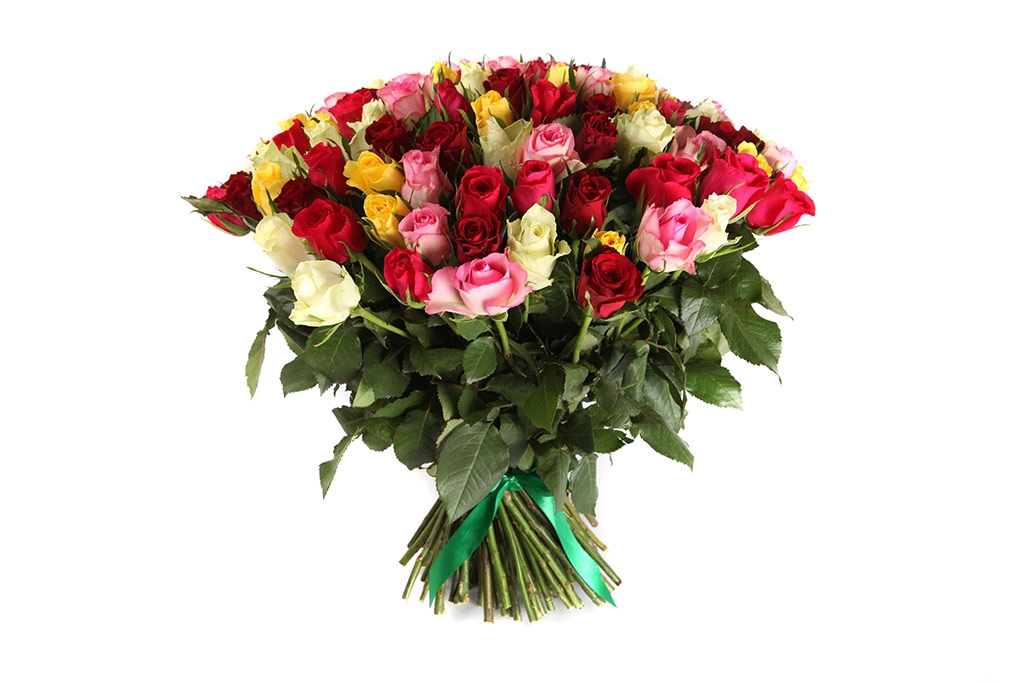 Букет из 101 розы Цвет радуги - купить в Москве: цены, круглосуточная доставка - Цветочная сказка