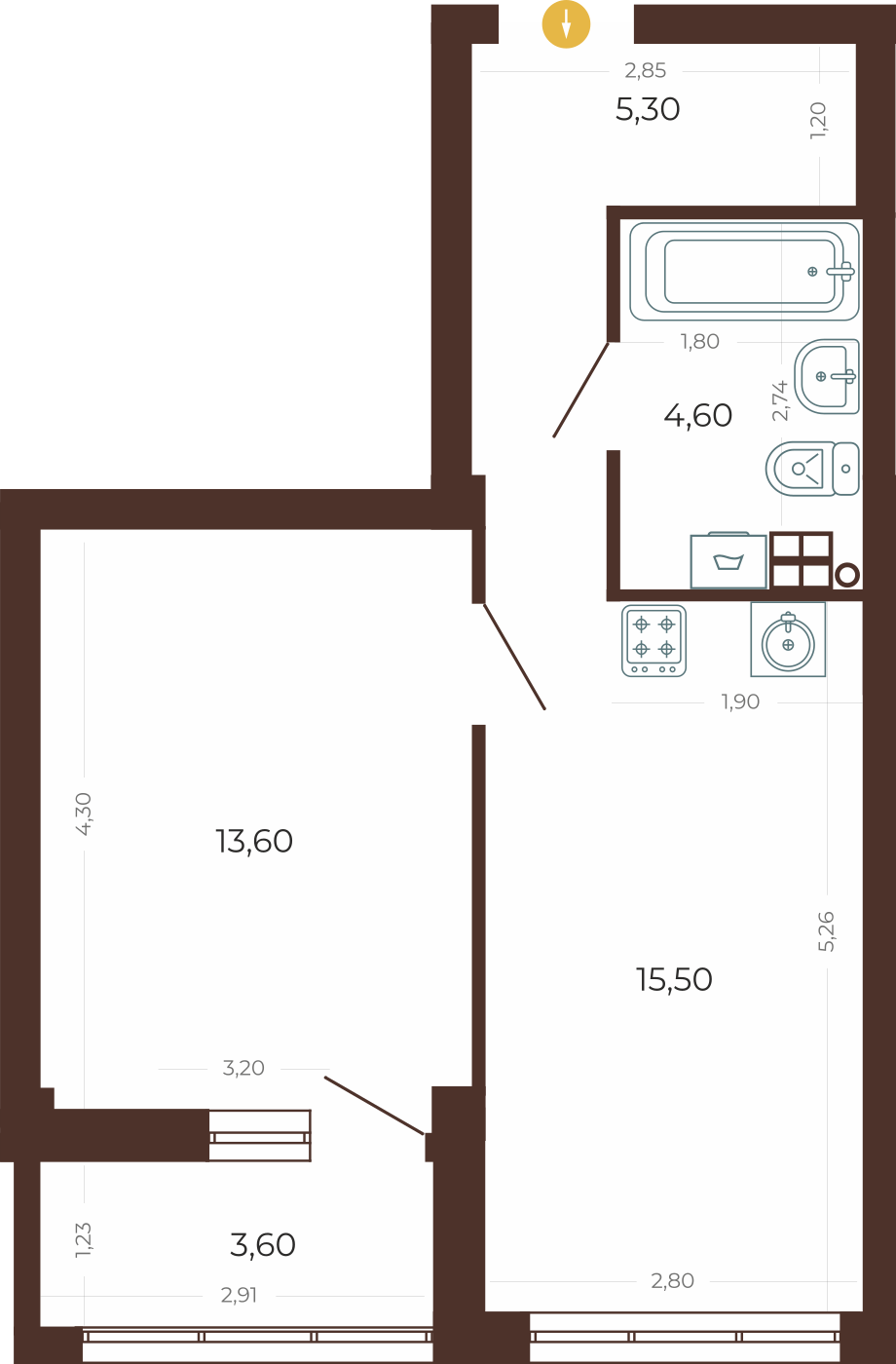 1-комнатная квартира 37.90 м² в проекте Жилой дом Традиция