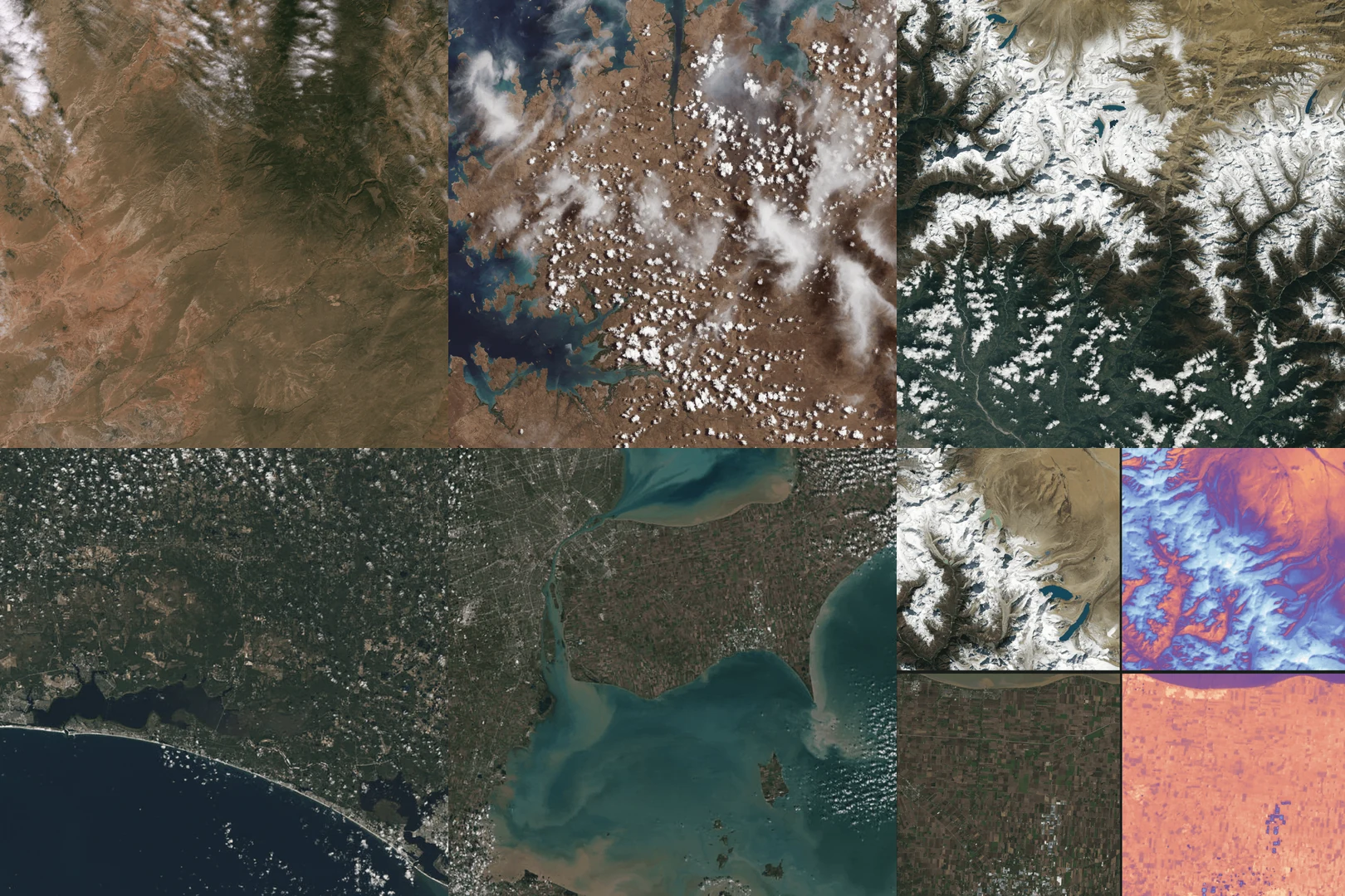 Примеры спутниковых изображений Landsat 9 разных территорий Земли
