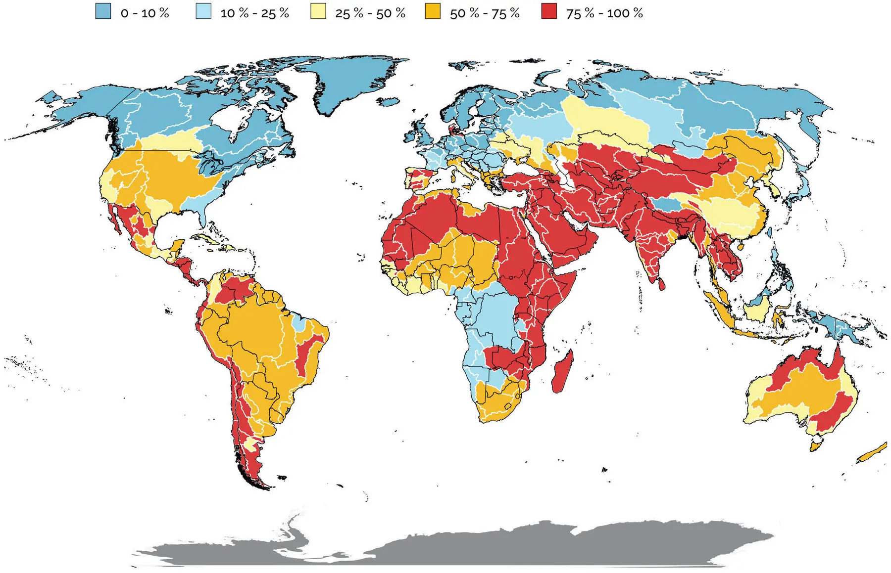 Карта уровня водного стресса в странах мира по данным FAO