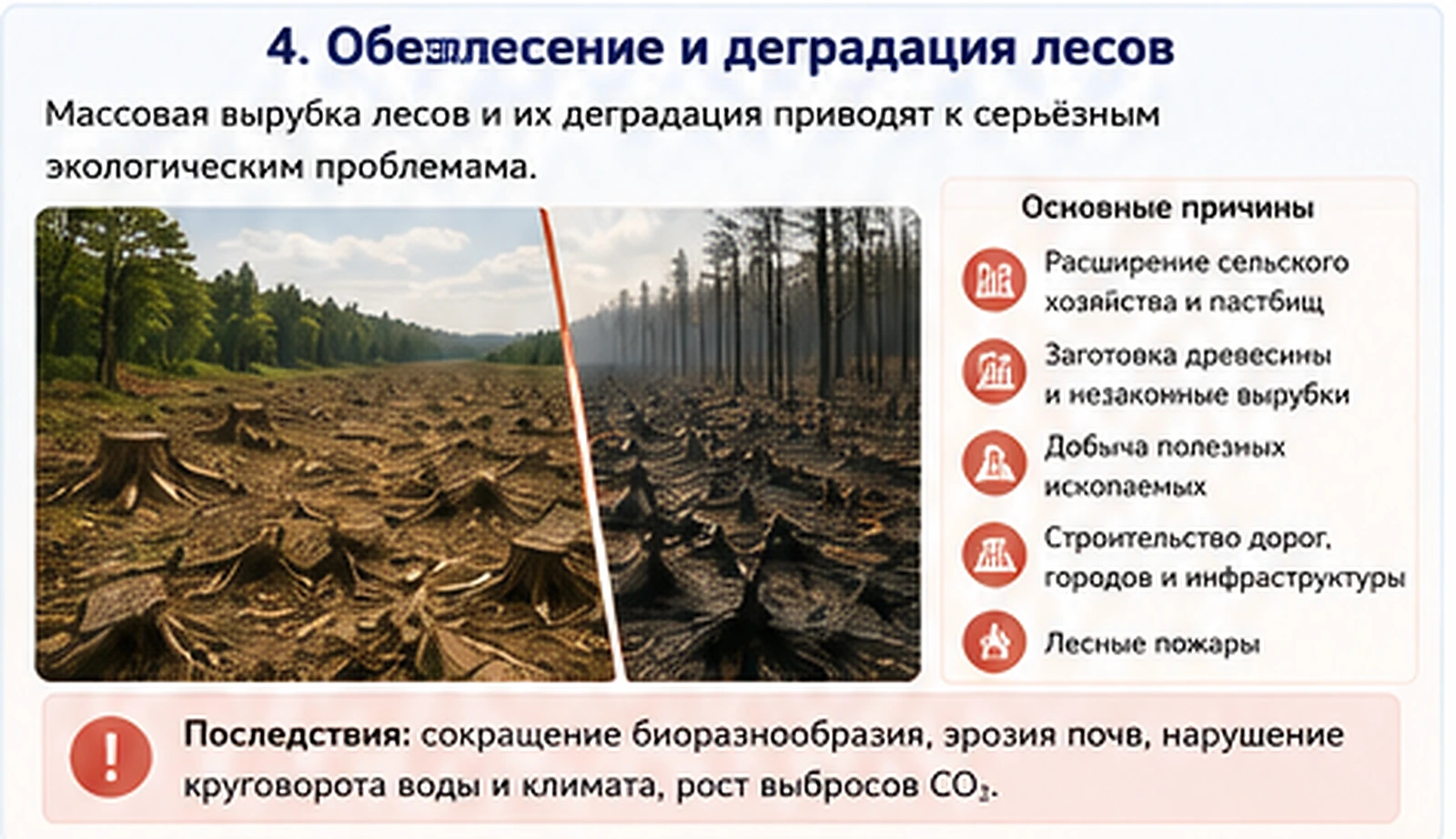 Учебная панель о причинах и последствиях обезлесения