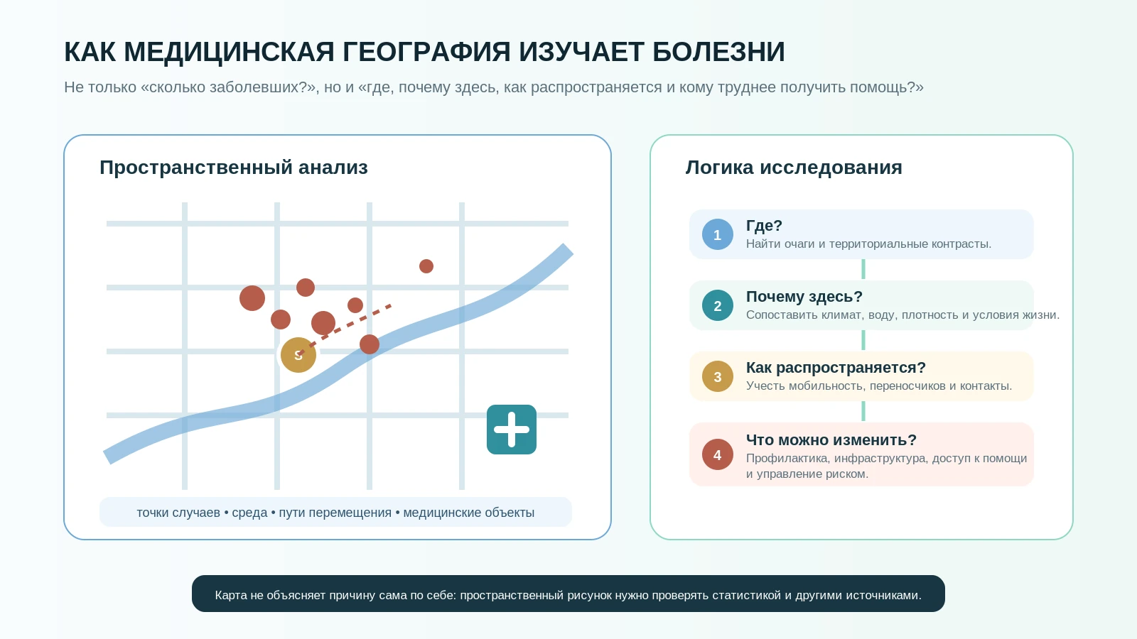 Учебная схема пространственного анализа в медицинской географии