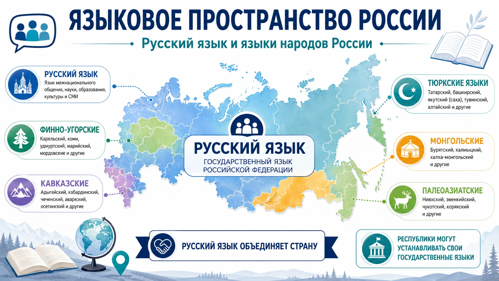 Русский государственный язык и примеры языков народов России