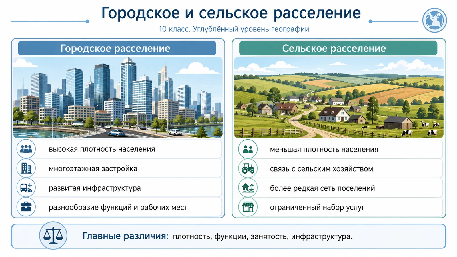 Сравнение городского и сельского расселения