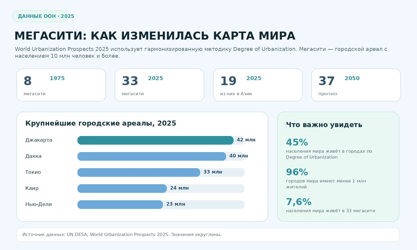 Мегасити мира и показатели урбанизации по данным ООН 2025