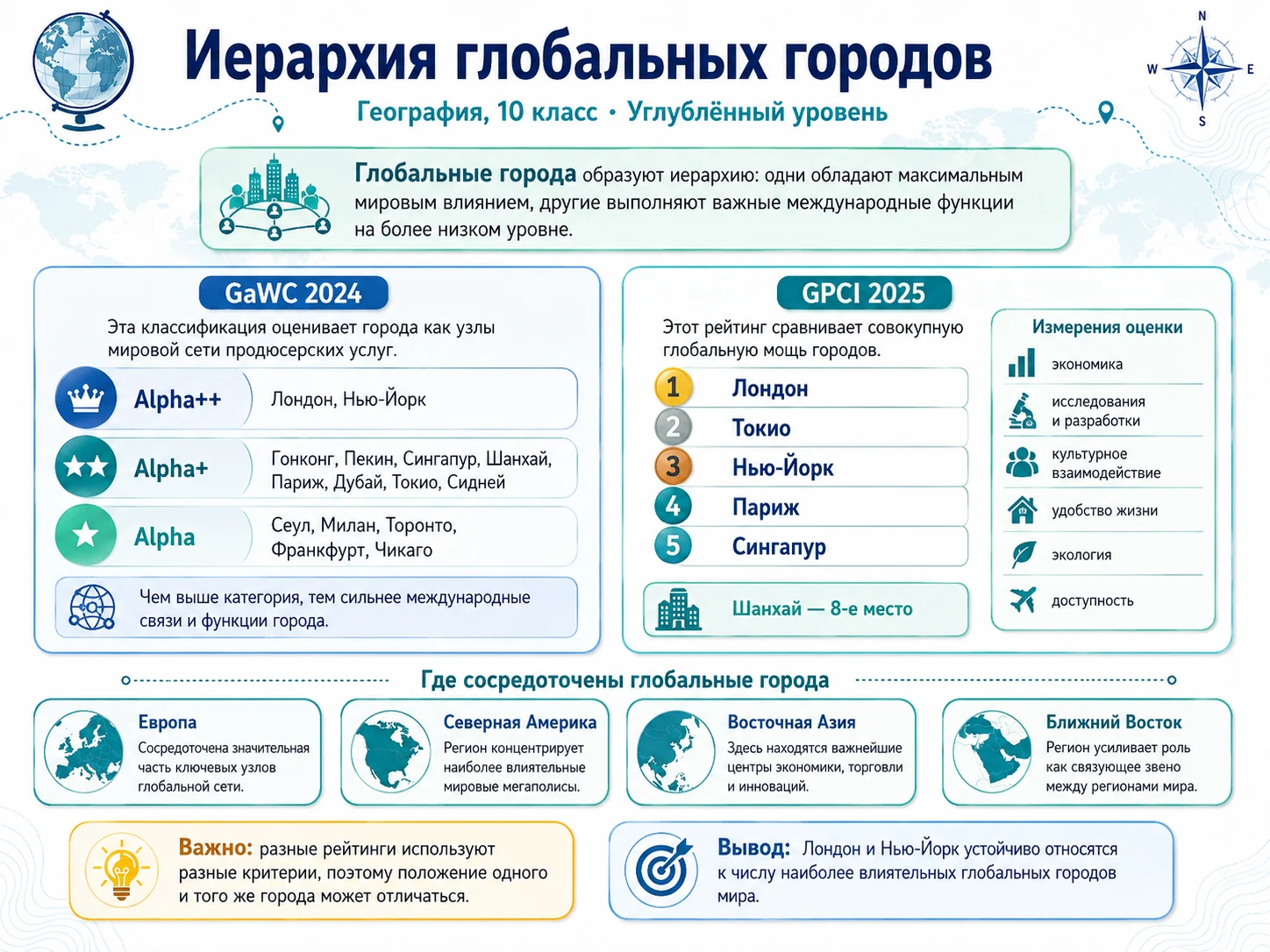 Иерархия глобальных городов и рейтинги GaWC 2024 и GPCI 2025