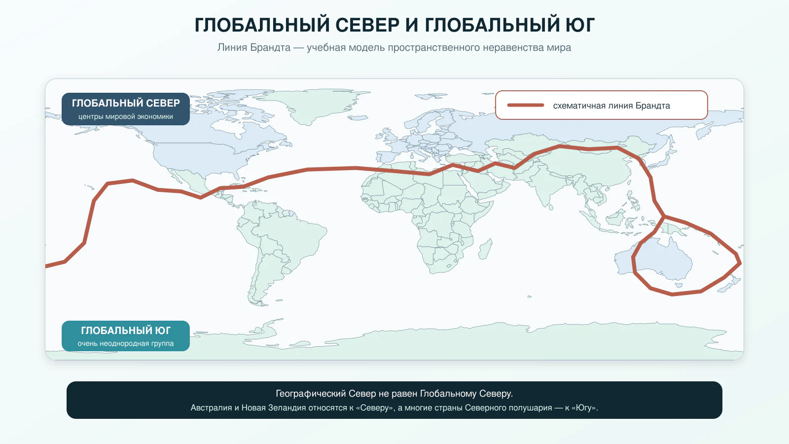 Карта-схема Глобального Севера и Глобального Юга с линией Брандта