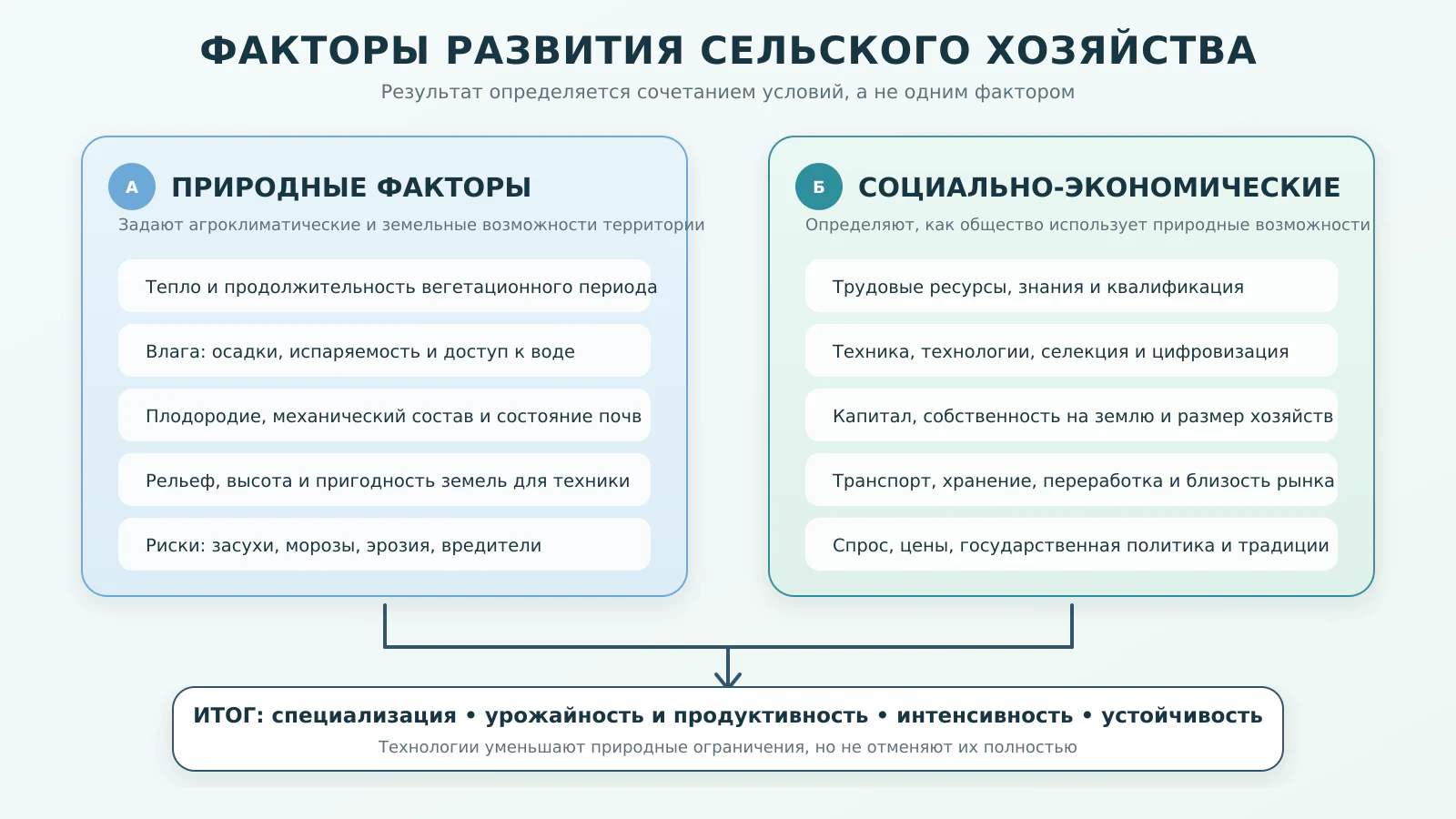 Схема природных и социально-экономических факторов развития сельского хозяйства
