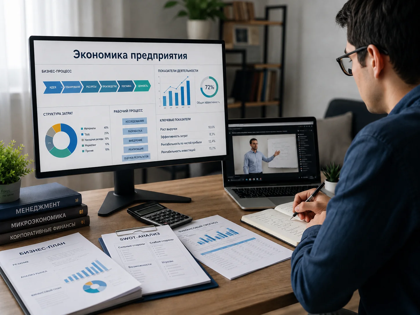 Онлайн-обучение экономике предприятия, показатели деятельности и бизнес-процессы на мониторе