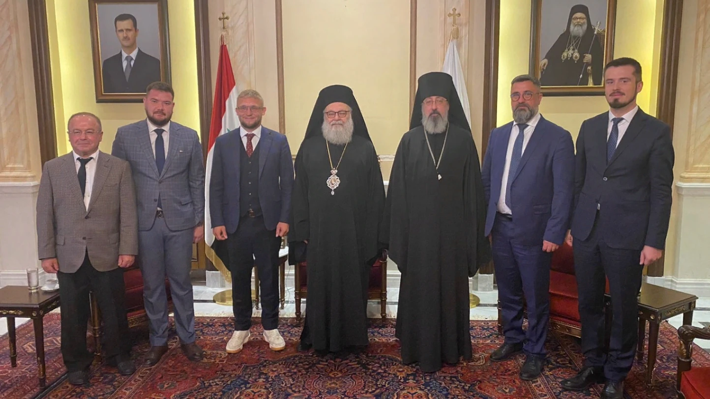 Delegacioni I Fondacionit Për Mbështetjen E Kulturës Dhe Trashëgimisë Së Krishterë në pritjen e Patriarkut Të Antiokisë