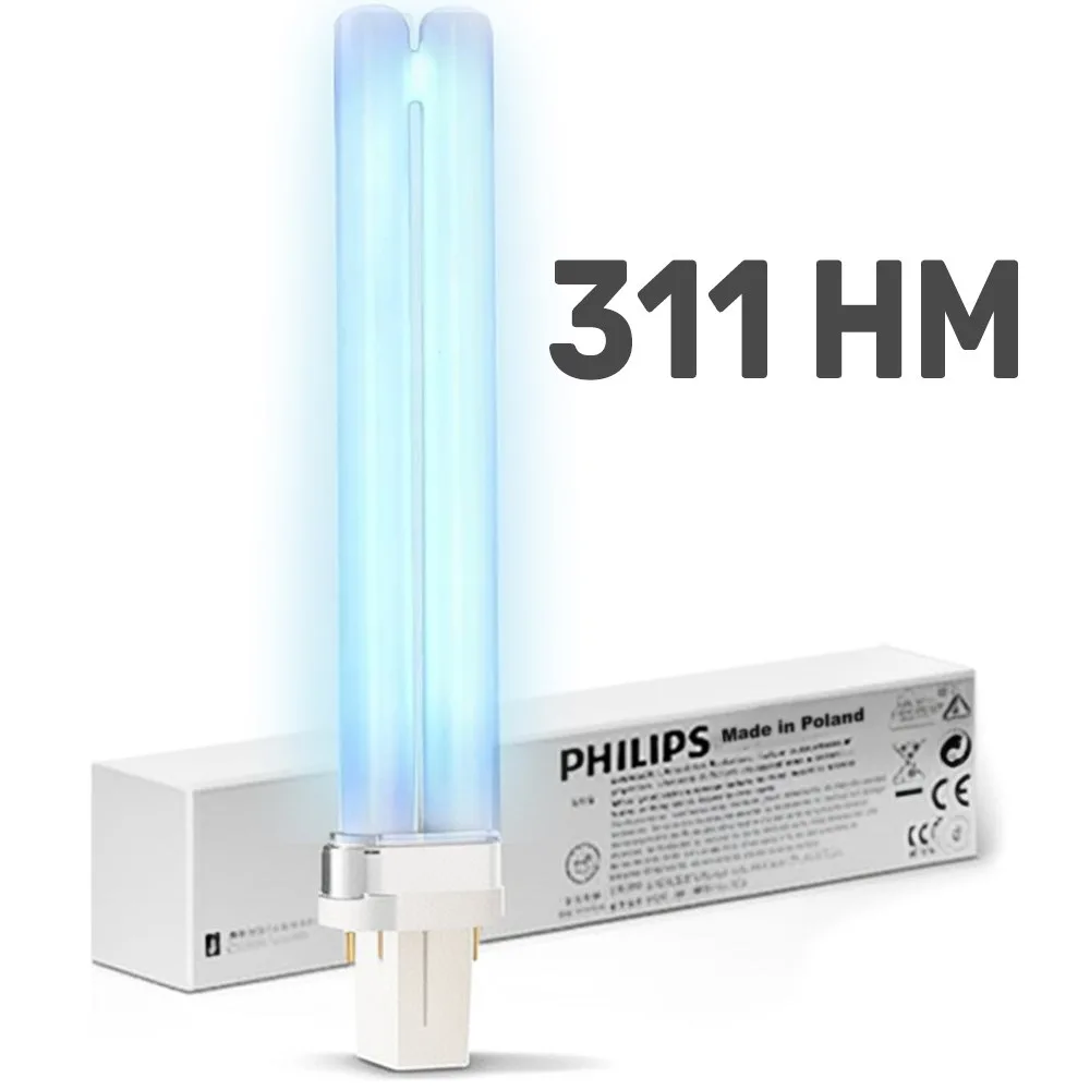 Лампа ультрафиолетовая UVB 311 нм PHILIPS PL-S 9W/01/2P 1CT/6X10BOX, G23 (2 штыря) фототерапия