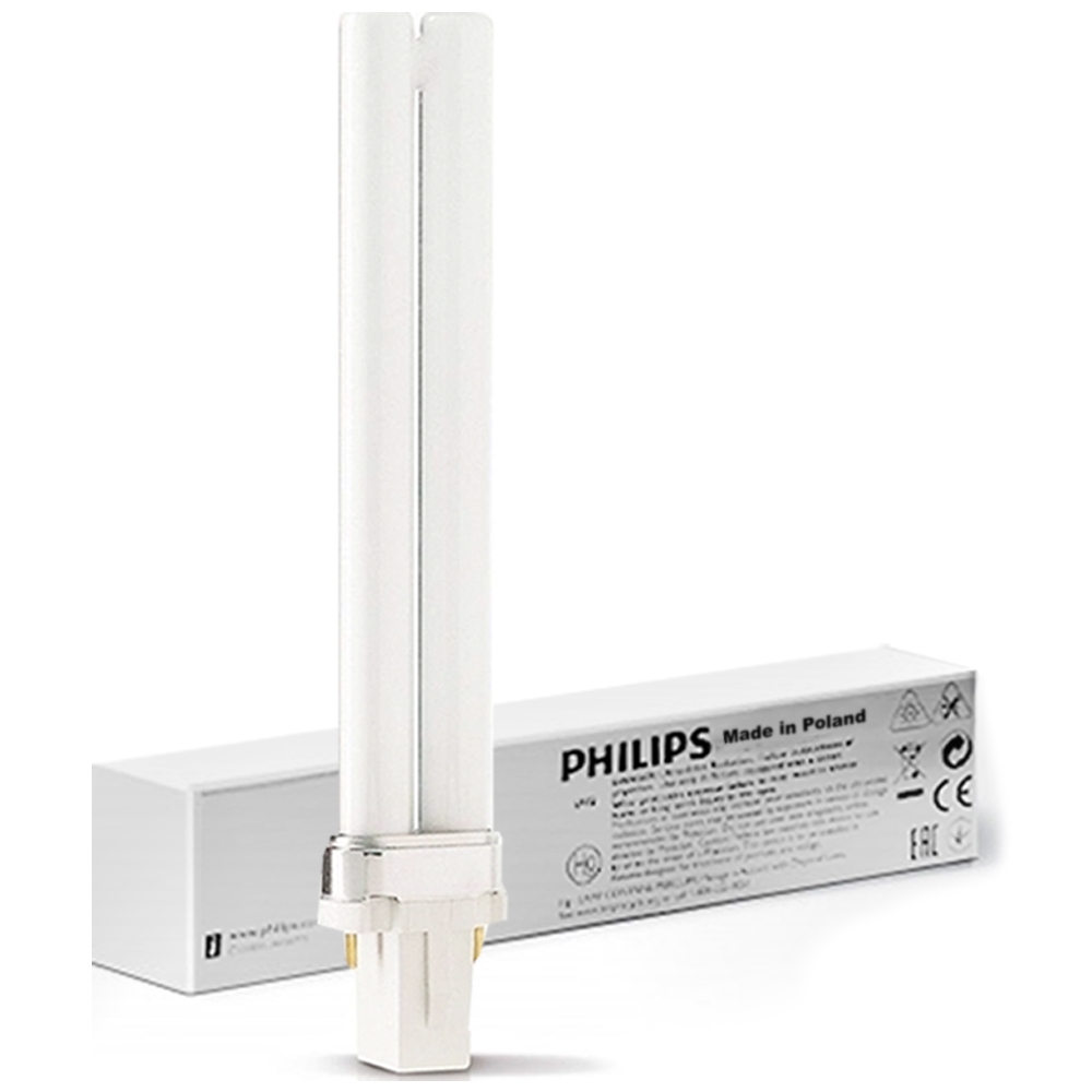 Лампа ультрафиолетовая UVB 311 нм PHILIPS PL-S 9W/01/2P 1CT/6X10BOX, G23 (2 штыря) фототерапия