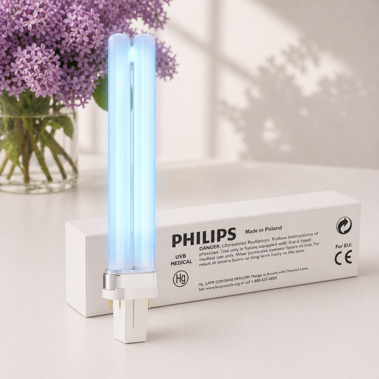 Лампа ультрафиолетовая UVB 311 нм PHILIPS PL-S 9W/01/2P 1CT/6X10BOX, G23 (2 штыря) фототерапия