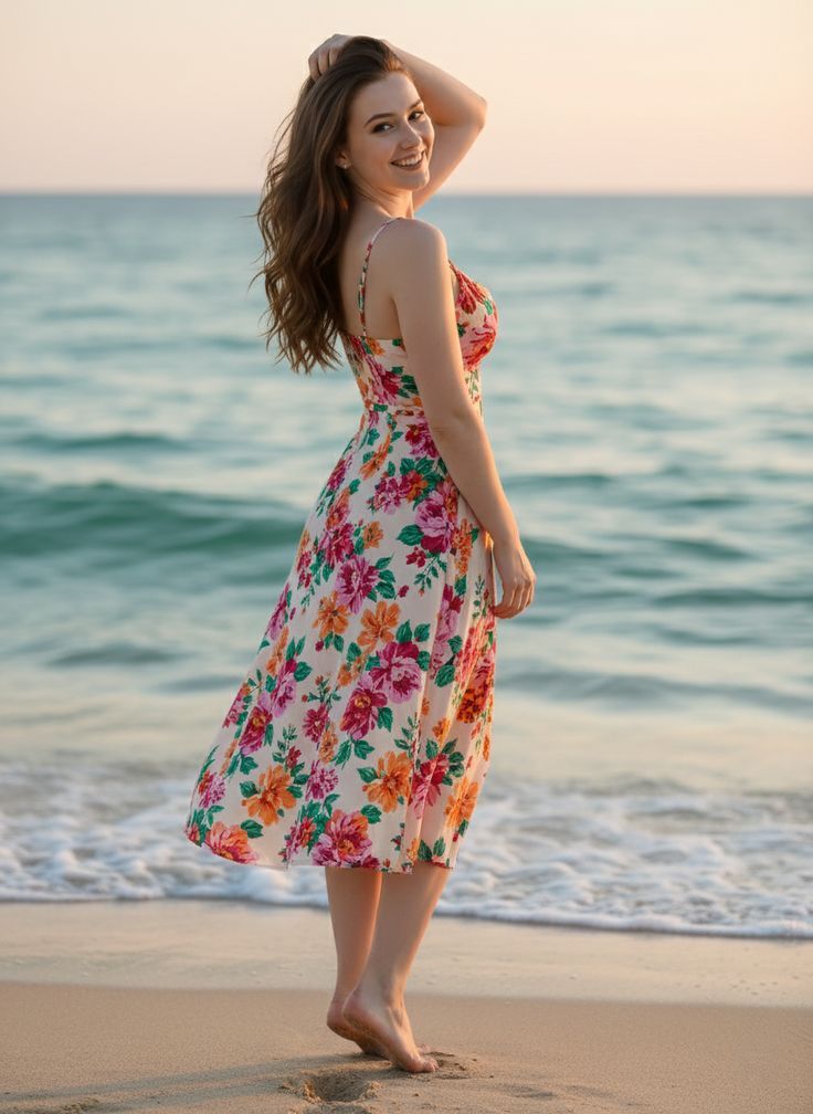 Vestido Longo Feminino Estampado Com Bolho Alça Regulável Com LASTEX nas Costas | Photoshoot poses for plus size women, Poses for plus size photo shoot, Plus size poses outdoor