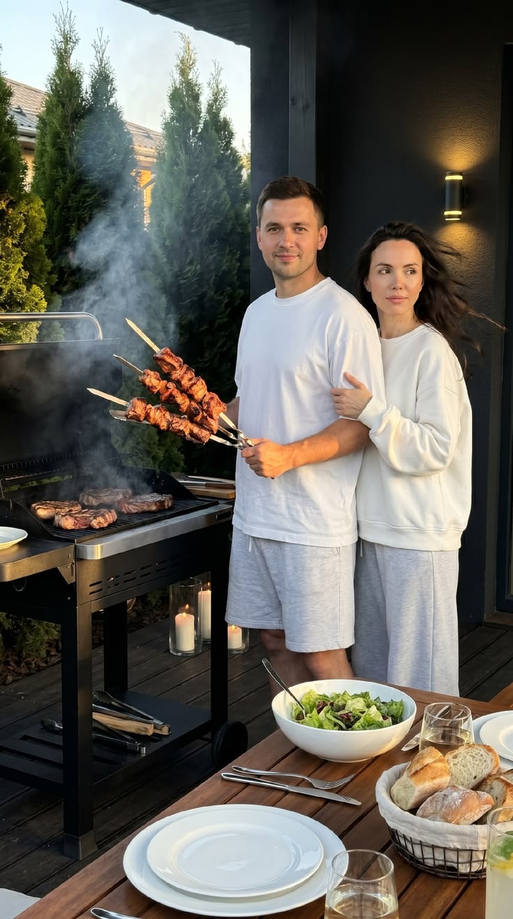 Фотосессия | Идея для фото | Prompt | Photography | Портрет| Студия| Промты в телеграме ⬇️ | Couple poses with grill, Couple grilling, Grill couple photoshoot