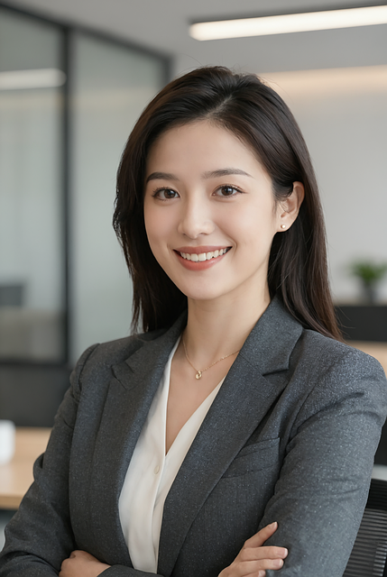 portrait, woman, female, smiling, business, professional, corporate, success, office, career, confidence, executive, brunette, happy, suit, attractive, leadership, ai generated