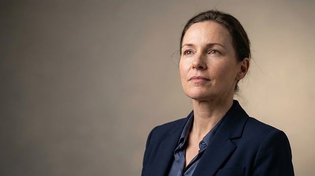woman, professional, business, portrait, mature woman, thoughtful, leadership, executive, corporate, success, strategy, ambition, determination, elegant, blazer, navy blue, adult, caucasian, headshot, indoor, looking up, vision, copy space, ai generated