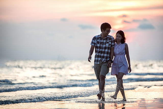 happy valentines day, couple, holding hands, beach, lovers, affection, walk, walking, together, walking together, asian couple, shore, seashore, affectionate, happy couple, love, outdoor, smiling, relationship, nature, pair, girl, sea, ocean, seaside, people, water, asia