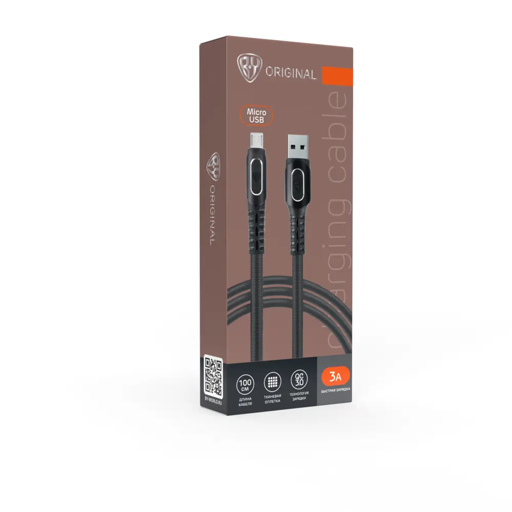 Кабель для зарядки USB(A)-microUSB BY Экстрим, 1м, 3А, Быстрая зарядка QC3.0, ткань, черный - #2