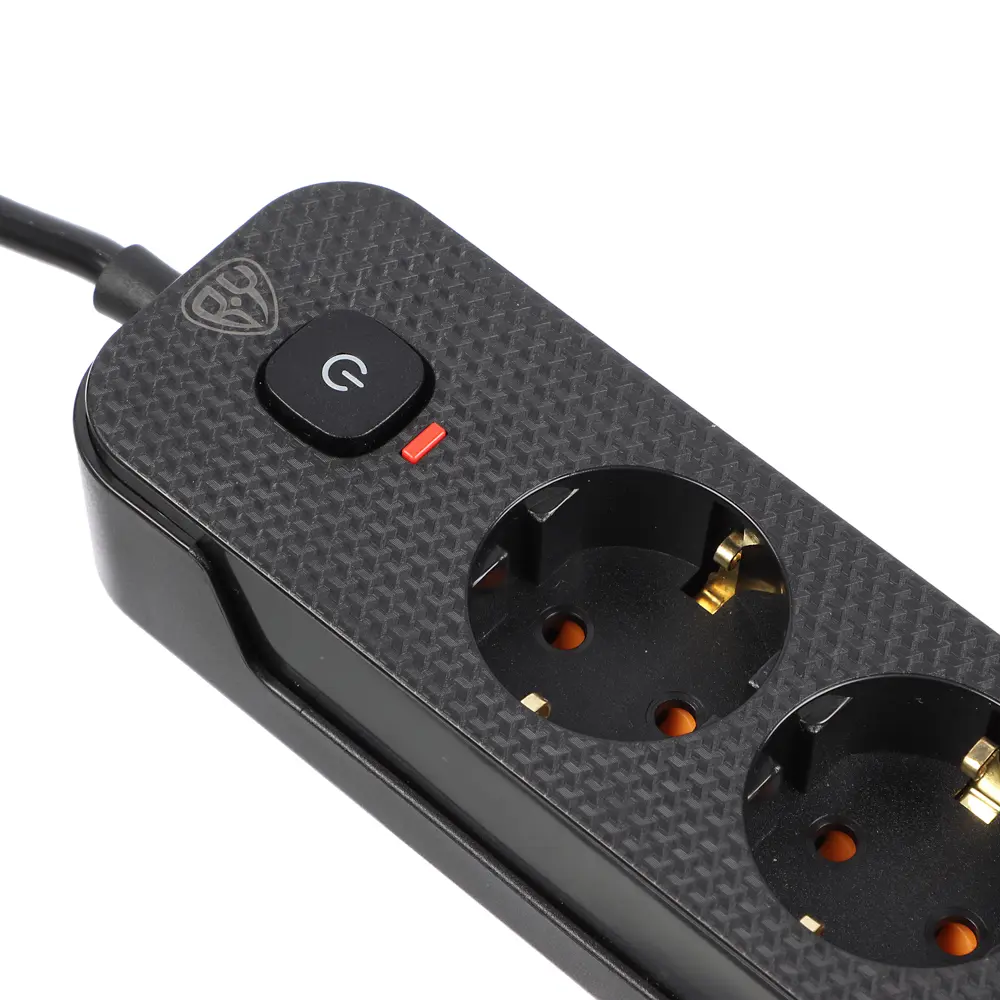 Удлинитель 4 гнезда 3м BY, с зазем. + 2USB+ 1type C с защ., с выкл. черн. карбон сеч провода 1мм - #4