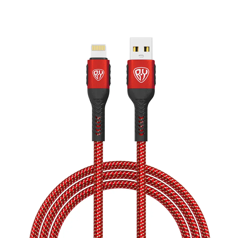Кабель для зарядки USB(A)-iP BY Silky, 1м, Быстрая зарядка 2.4А, 12Вт, тканевый, красный - #1