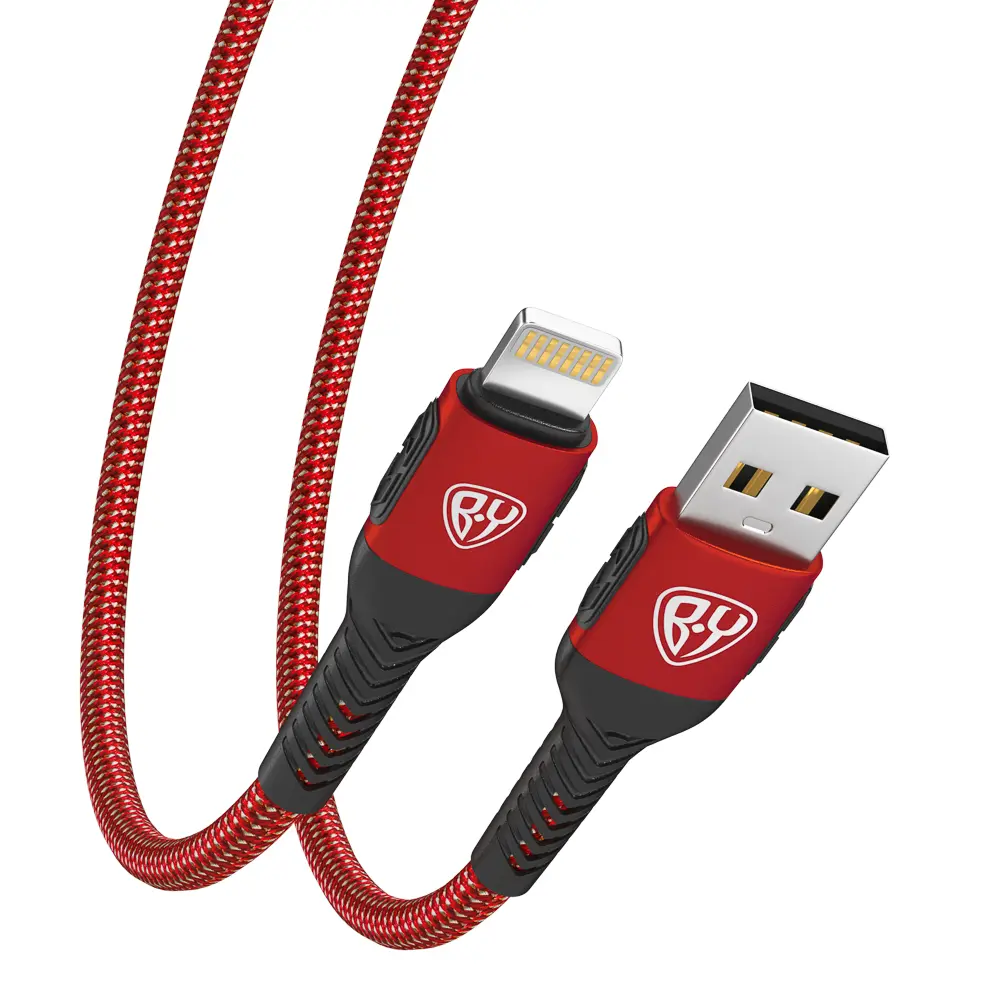 Кабель для зарядки USB(A)-iP BY Silky, 1м, Быстрая зарядка 2.4А, 12Вт, тканевый, красный - #5