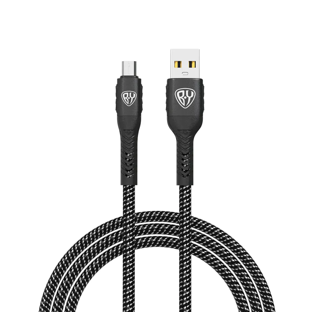 Кабель для зарядки USB(A)-microUSB BY Silky, 1м, Быстрая зарядка 3А, QC, PD 20Вт, тканевый, черный - #1