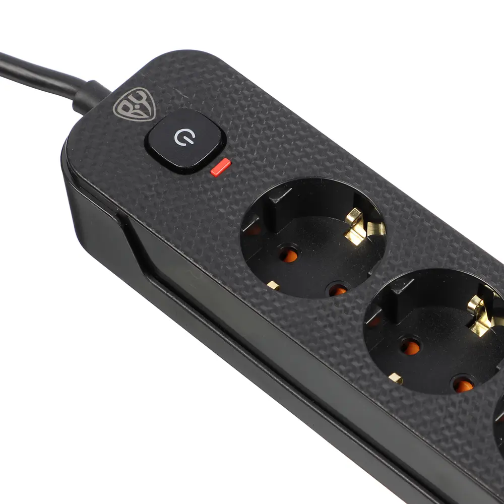 Удлинитель 5 гнезд 3м, BY, с зазем. + 2USB+ 1type C с защитой, с выкл.черн карбон сеч провода 1мм - #4