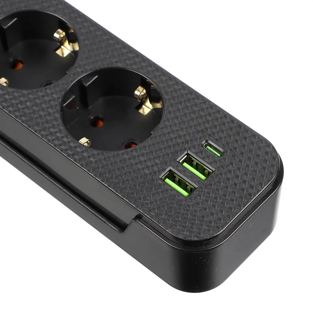 Удлинитель 5 гнезд 3м, BY, с зазем. + 2USB+ 1type C с защитой, с выкл.черн карбон сеч провода 1мм - #5