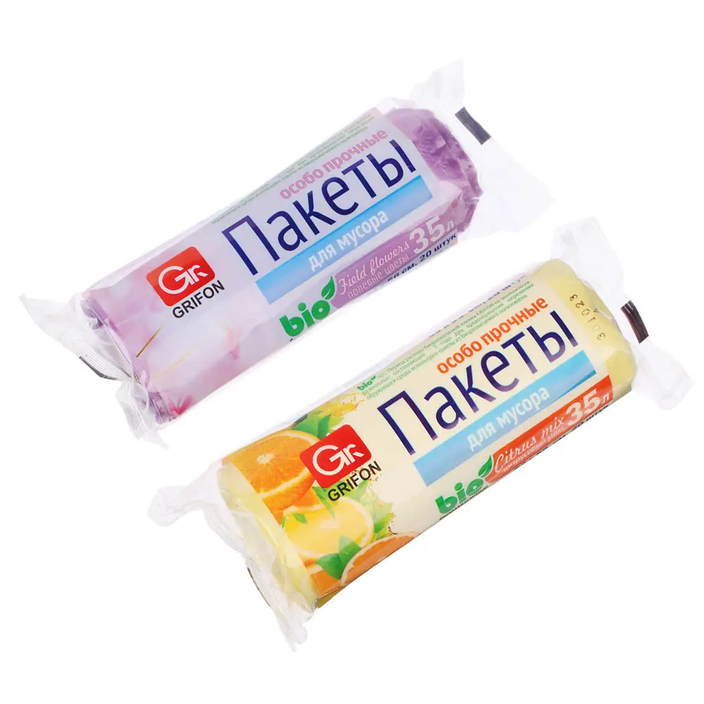 Мешки для мусора GRIFON БИО, 35 л., 20 шт., прочные, 2 аромата (цитрус, цветы), рулон втулка - #1