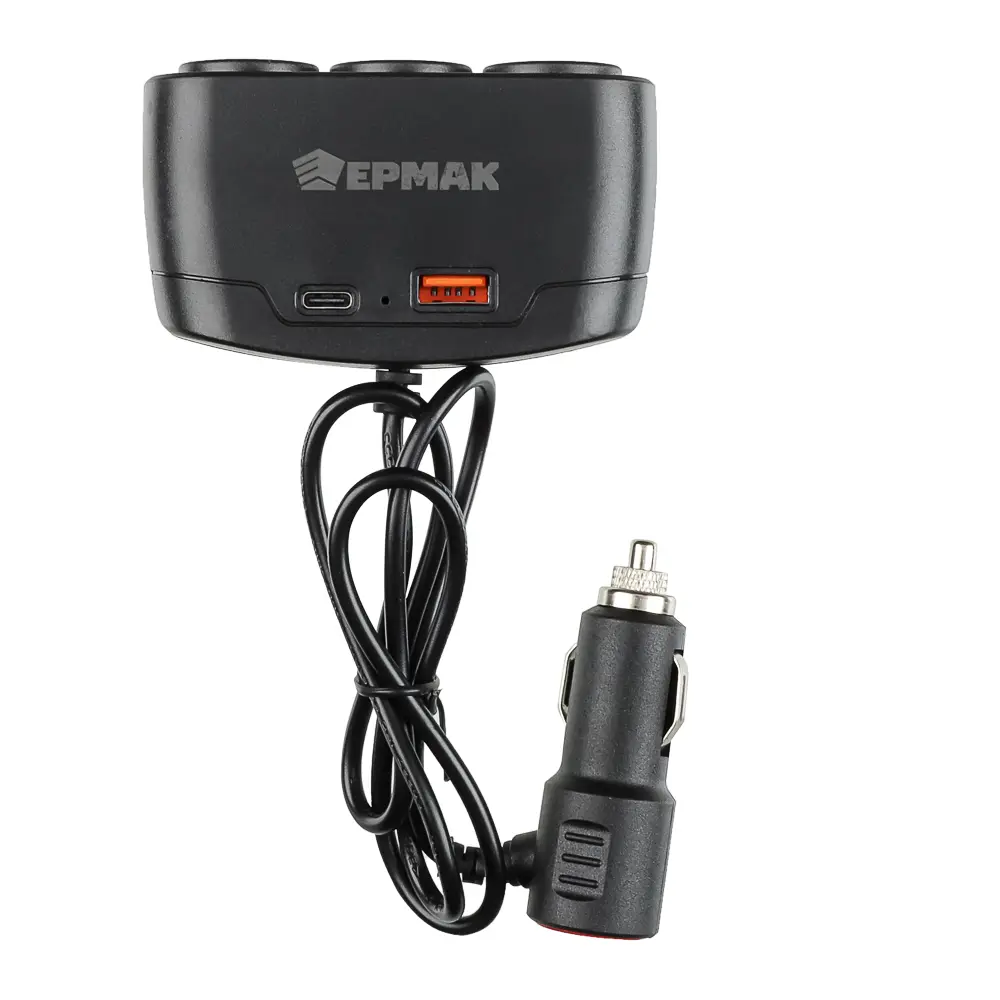 ЕРМАК Разветвитель прикуривателя, 3 выхода +1 USB, 60 W, 2.1А,12/24В, пластик - #2