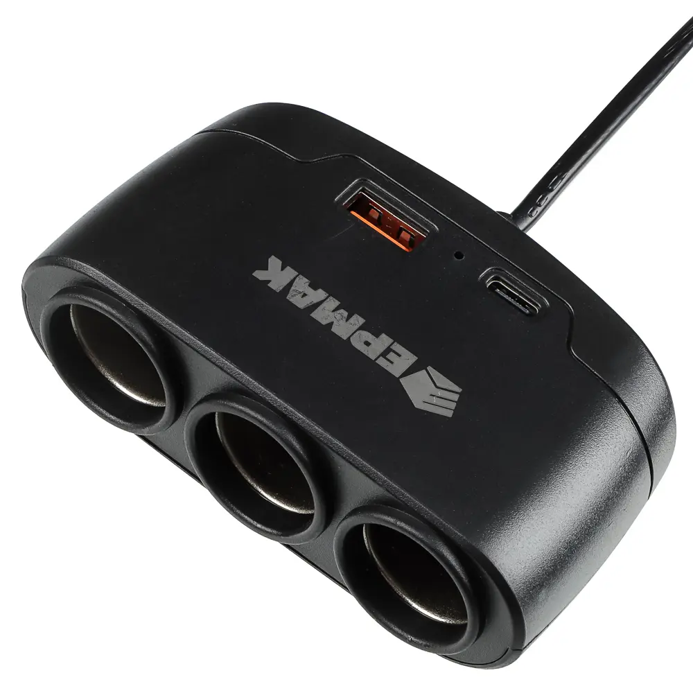 ЕРМАК Разветвитель прикуривателя, 3 выхода +1 USB, 60 W, 2.1А,12/24В, пластик - #4