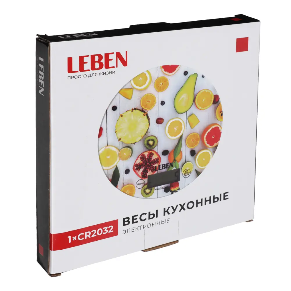 LEBEN Весы кухонные электронные, стекло с дизайном, круг, макс.нагр. 5кг (точн.измер. 1гр) - #6