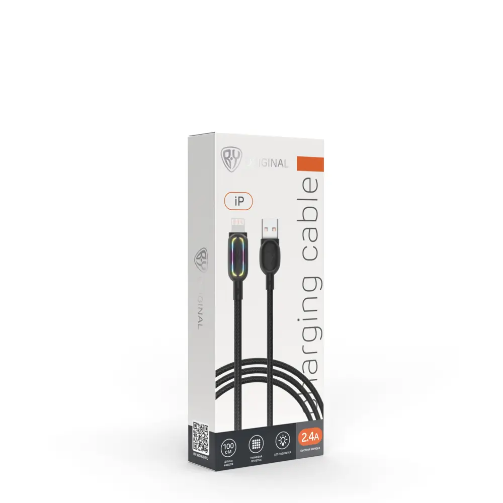 Кабель для зарядки USB(A)-iP BY Антарес, 1м, 2.4A, штекер с подсветкой, плетен. кабель - #2